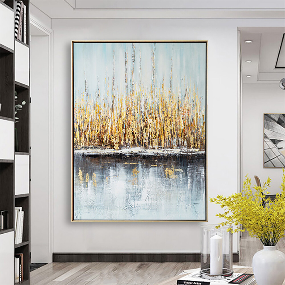 Abstract Landscape Golden Reeds Oil Painting On Canvas Hand Painted Wall Art