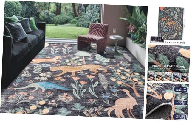Jungle Animal Rugs, 5x7 Tiger Area Rugs for Living Room 5x7FT(Medium) Black