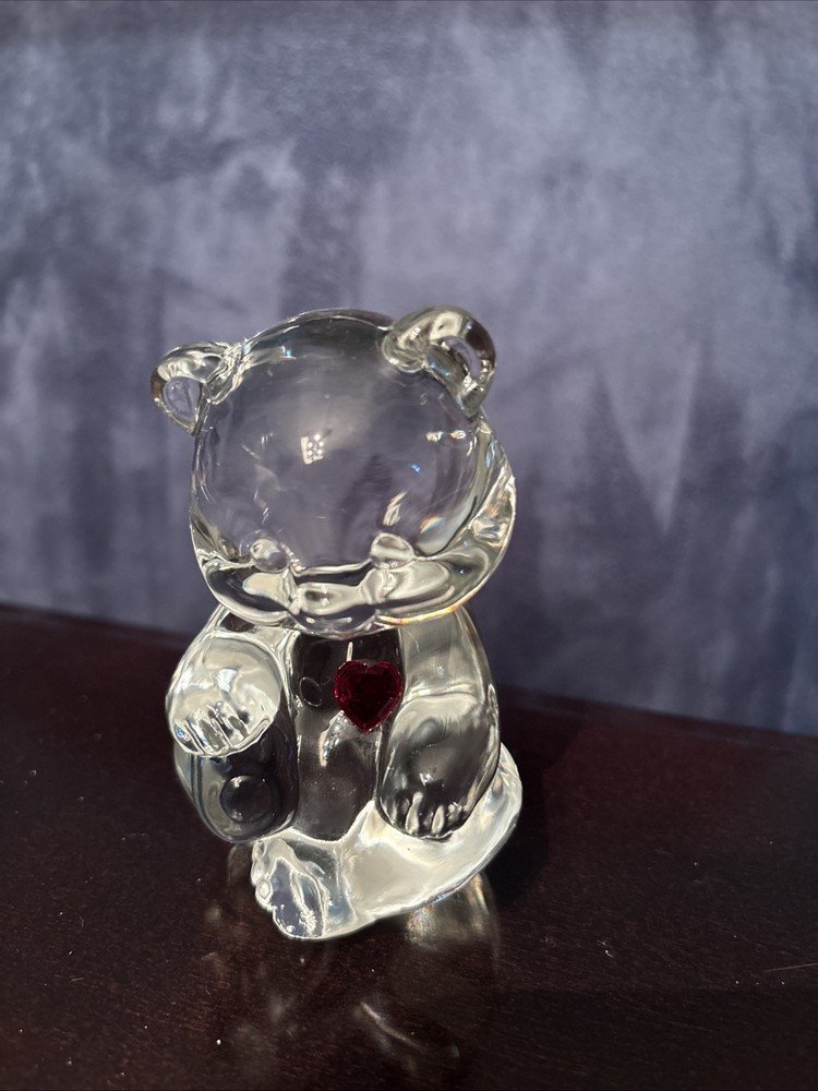 Fenton Glass Birthstone Teddy Bear Figurine Red Crystal Heart