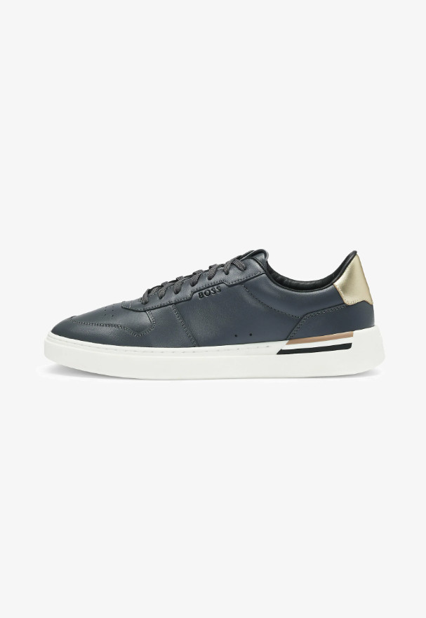 Mens BOSS Trainers Grey Casual Leather Sneakers With Logo Clint Tenn - Size 7
