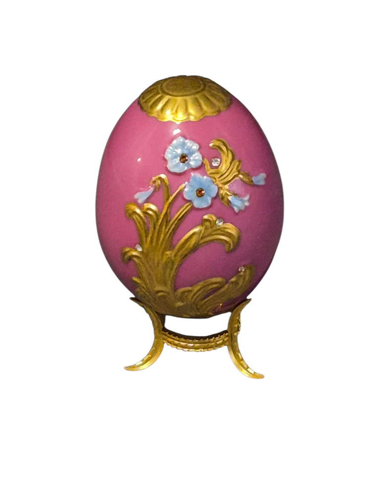 Franklin Mint House of Faberge Imperial Porcelain Floral Pink Gilded Jeweled Egg