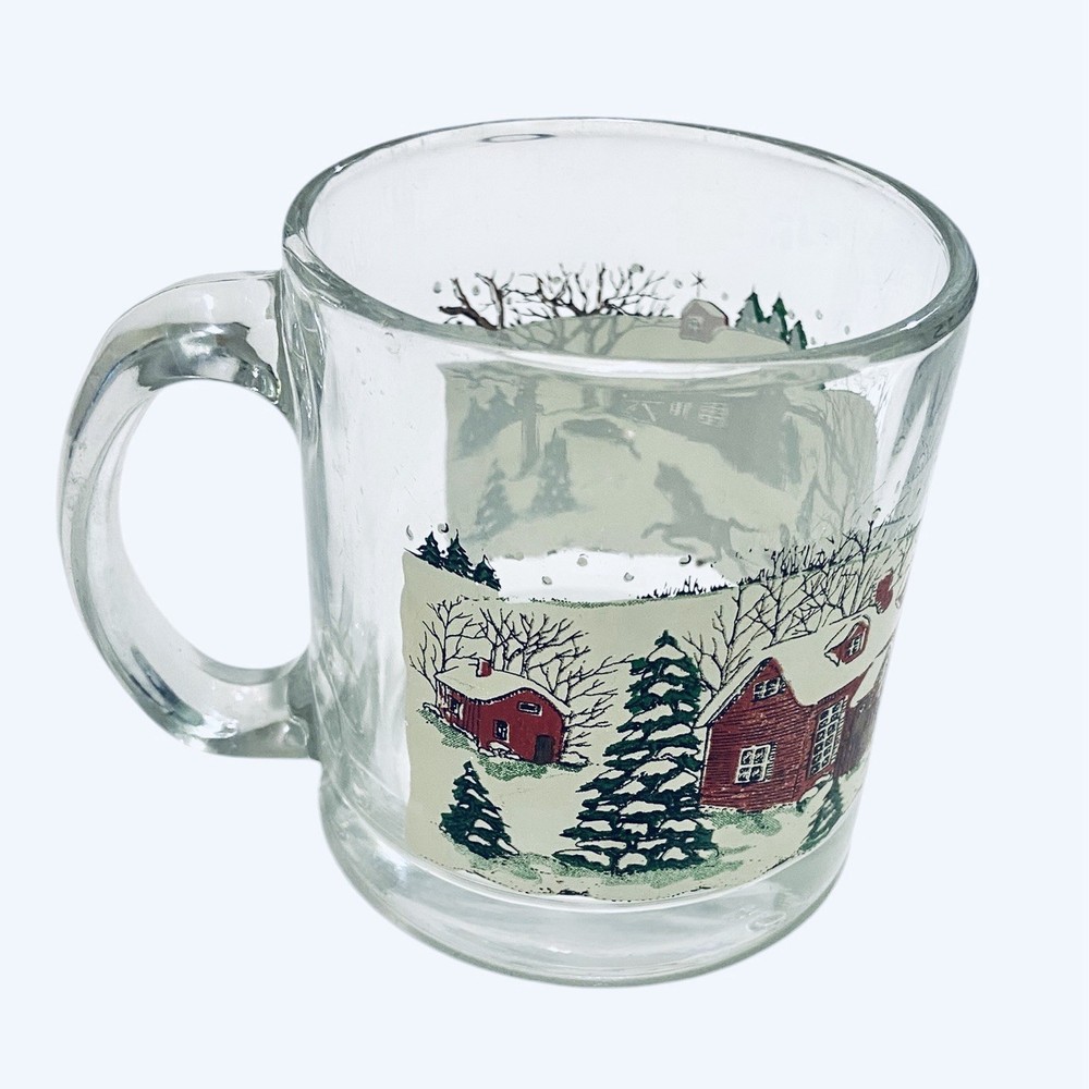 Vintage  Libbey Currier And Ives Christmas Winter Scene Cup Mug Made In USA