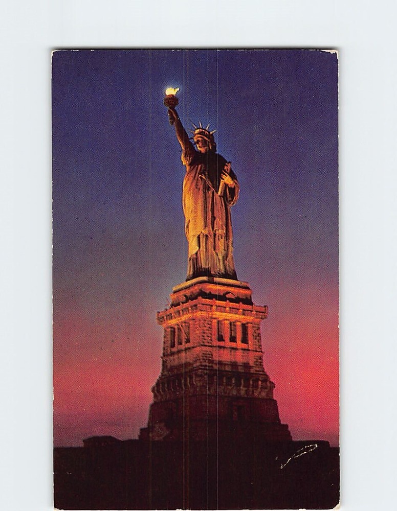 Postcard Statue of Liberty at Night Liberty Island New York USA