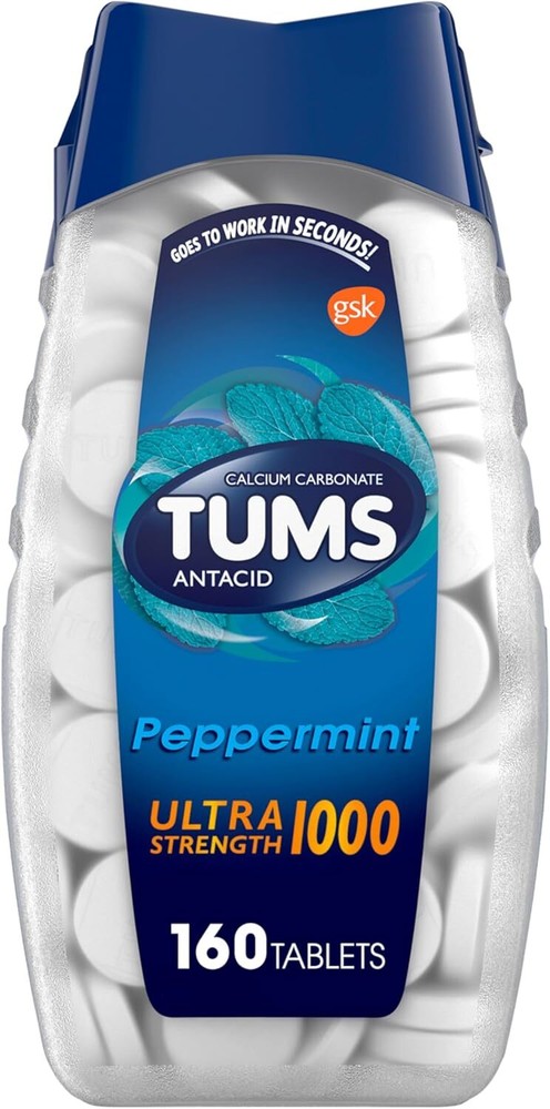 TUMS Ultra Strength Chewable Antacid Tablets for Heartburn Relief, Peppermint -