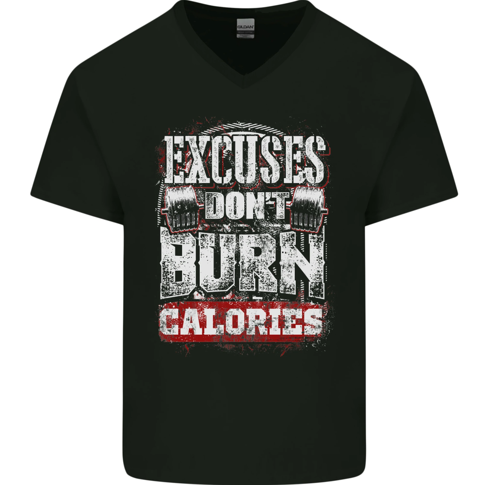 Excuses Calories Gym Training Top Funny Mens V-Neck Cotton T-Shirt