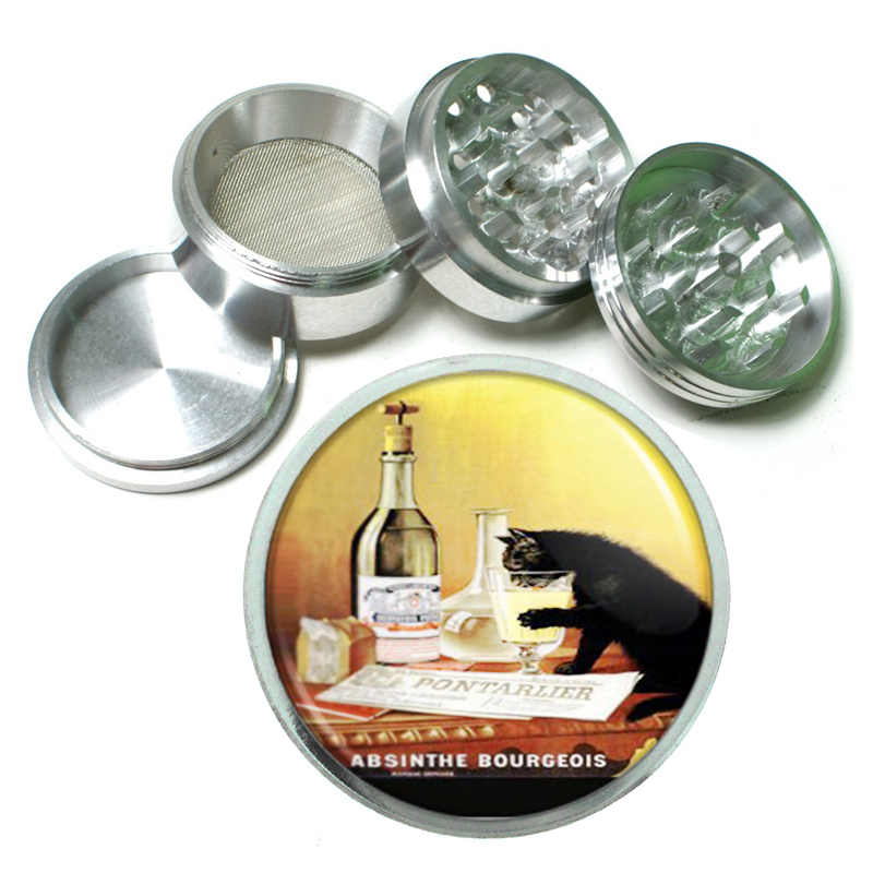 Absinthe Bourgeois Black Cat Metal Silver Aluminum Grinder D62 63mm Herb-image