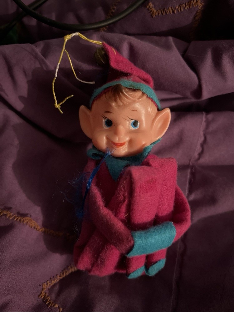 Cute Vintage Elf Knee Hugger Christmas Pixie Ornament 10 1/4