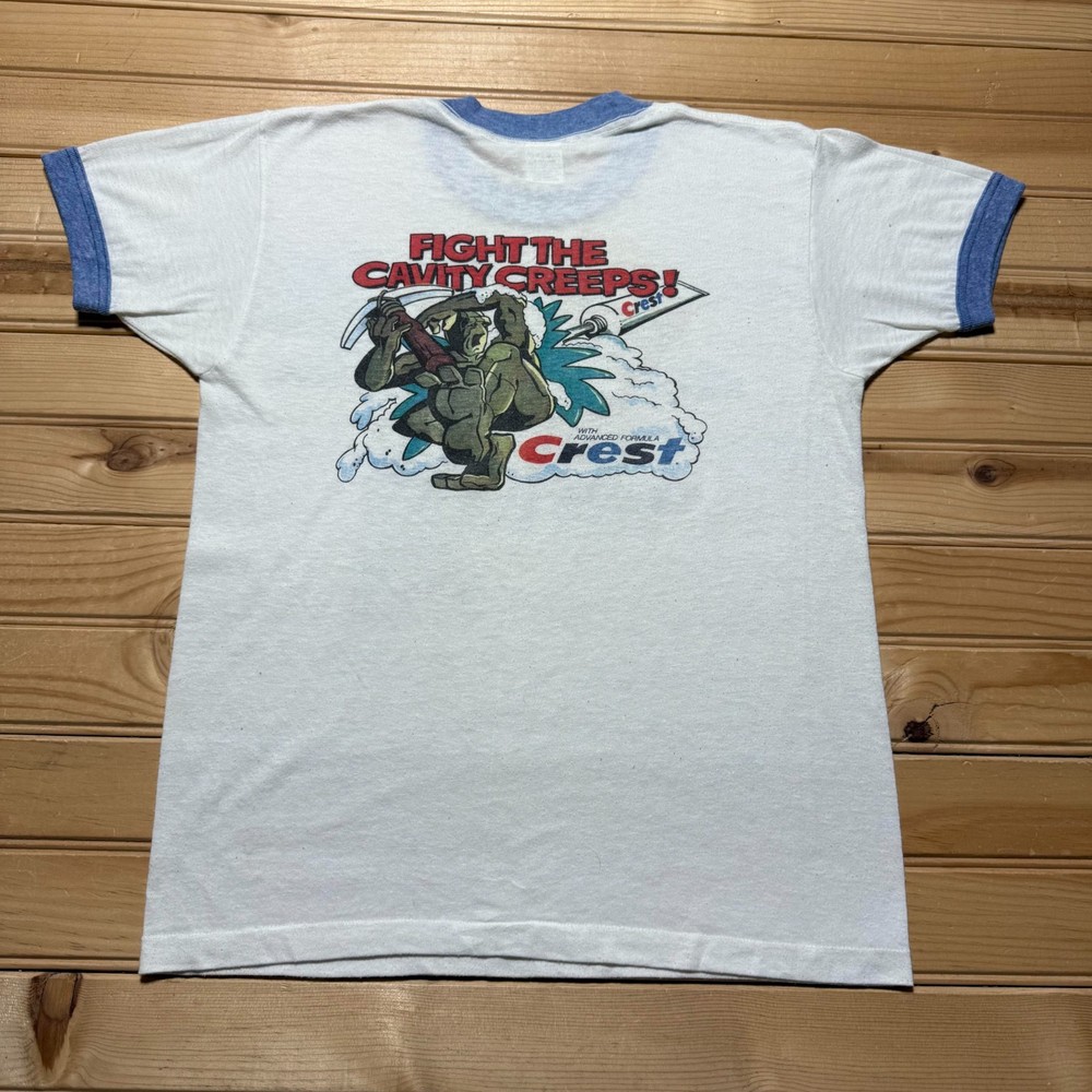 Vintage 70s 80s Crest Cavity Fighter Cartoon Mascot Promo Shirt Youth Size Large
