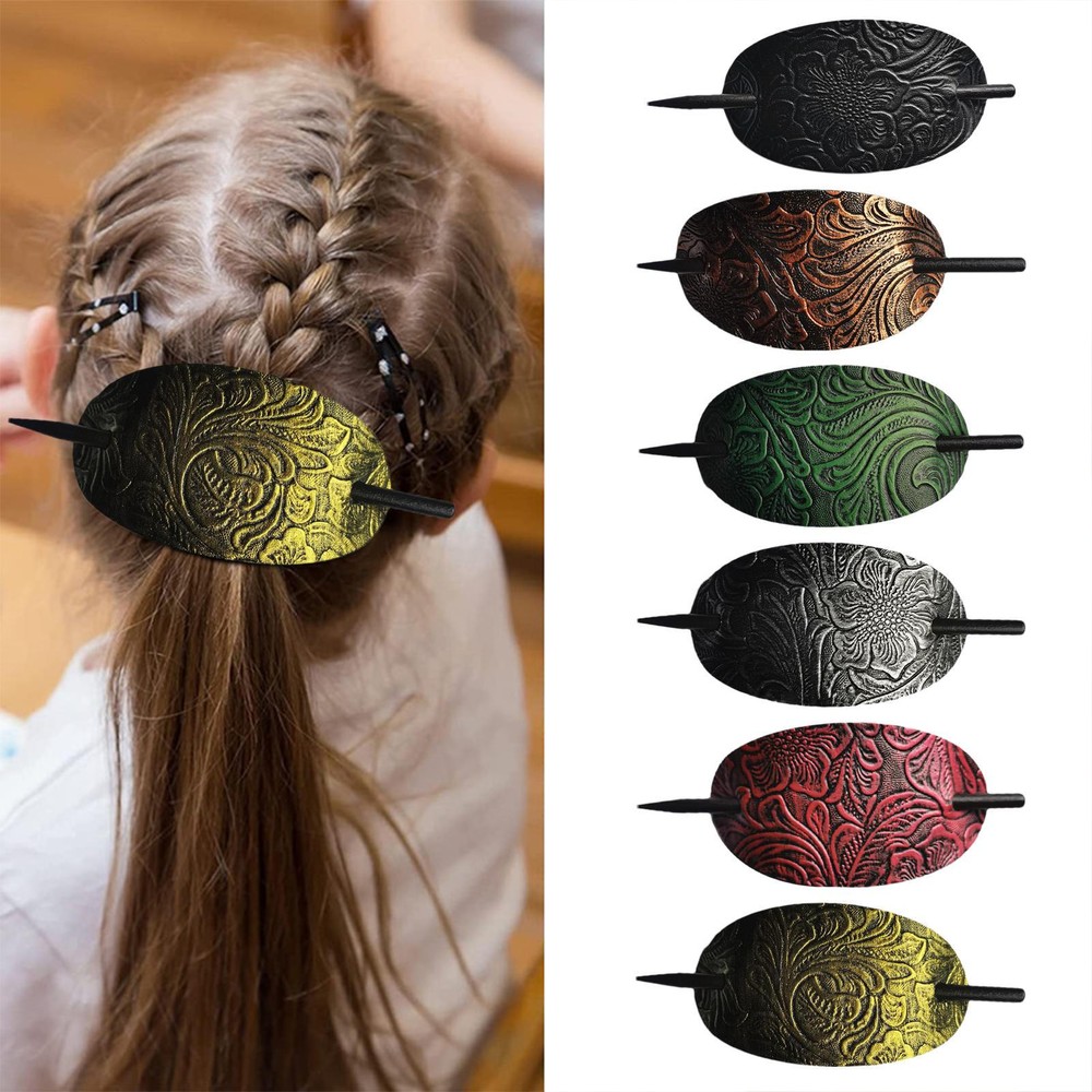 2pcs Leather & Stick Hair Slides, Ponytail Holders, Hair Pins & Accessories