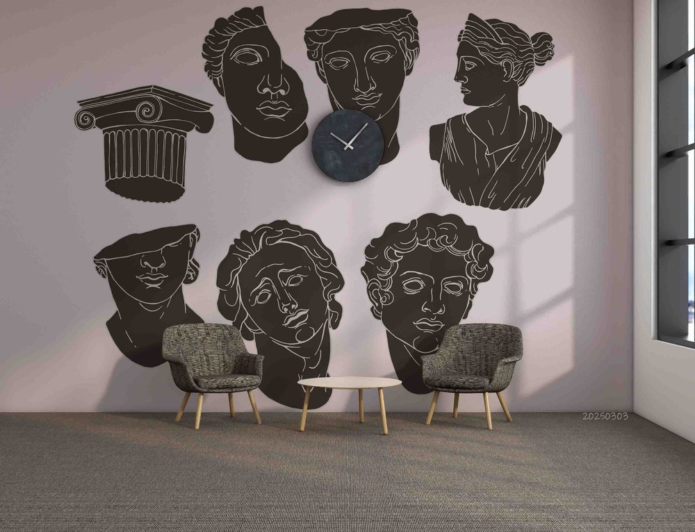 3D Hand Drawn Greece Statue Wall Murals Wallpaper Murals Wall Sticker