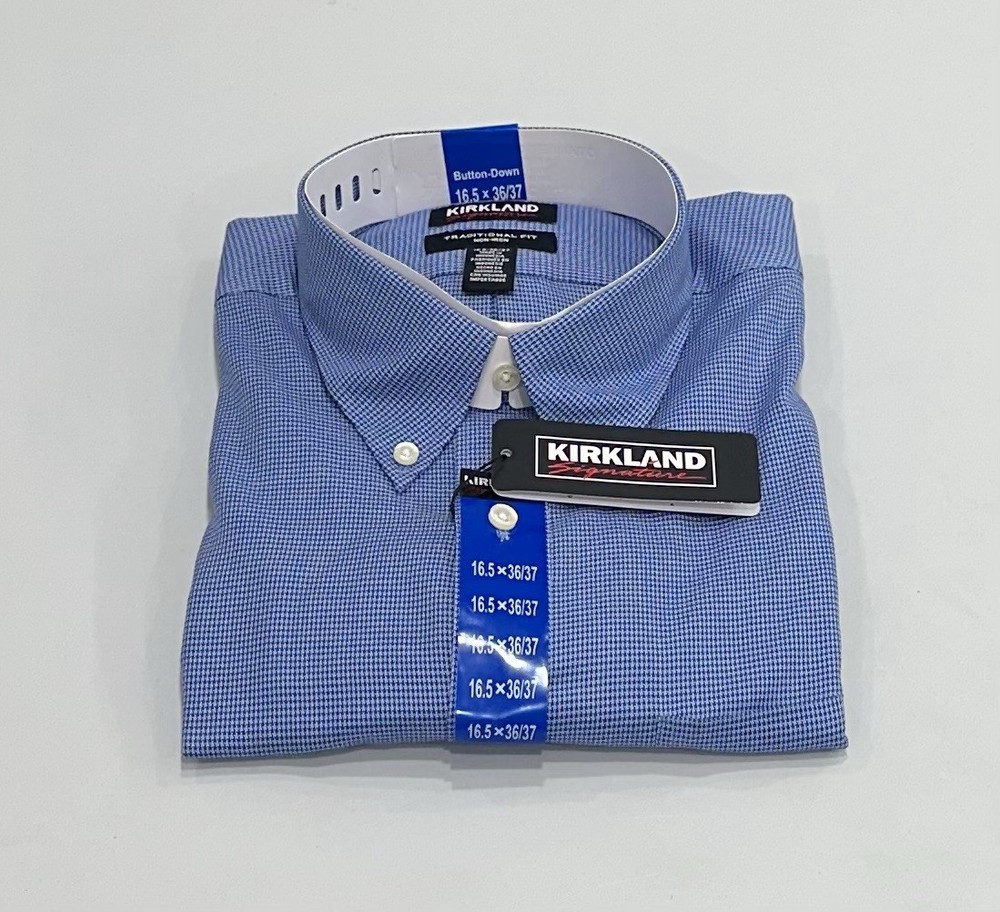 Kirkland Men's Traditional Fit Non-Iron Dress Shirt, Blue, Size 16.5-36/37
