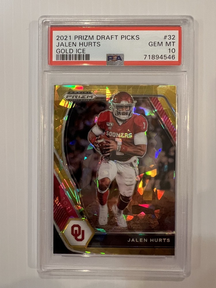Jalen Hurts 2021 Panini Prizm Draft Picks Gold Ice #32 PSA 10-Super Bowl MVP