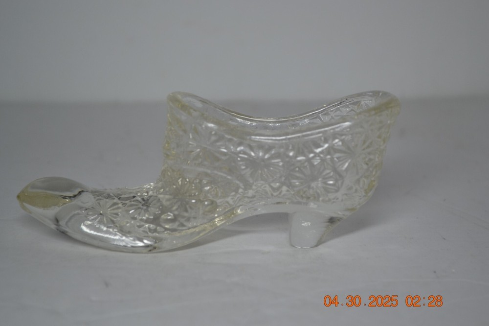 Vintage Fenton Daisy and Button Clear Glass Slipper Shoe