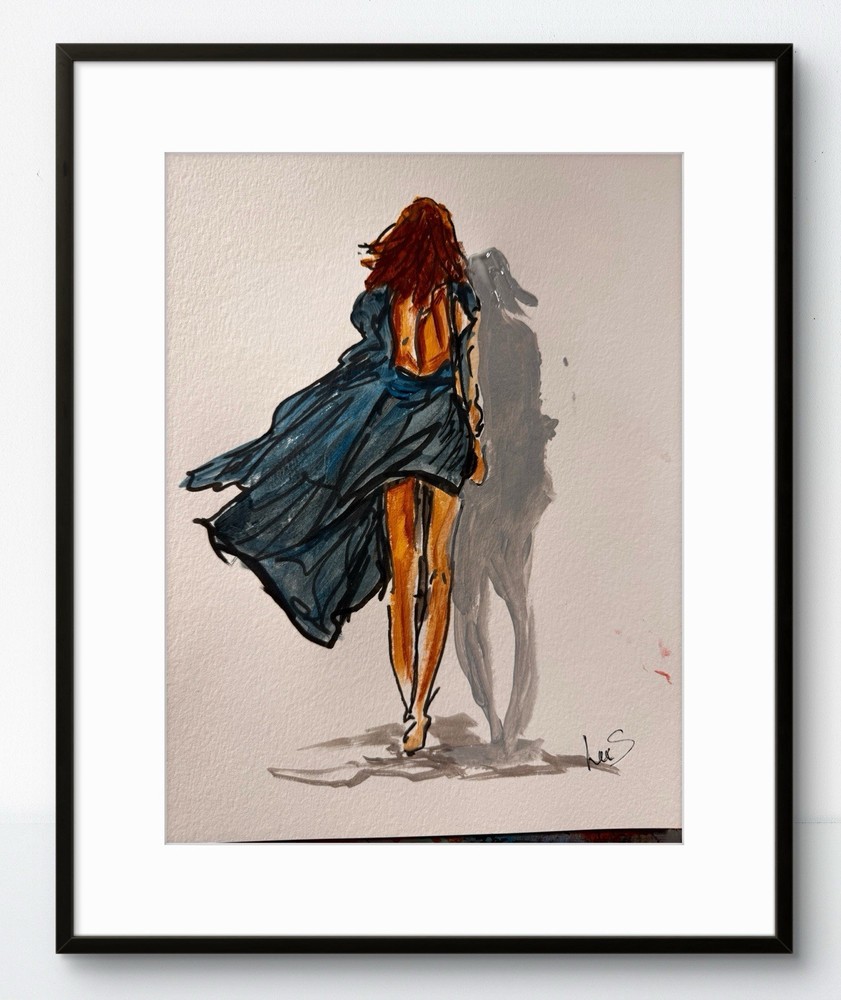Original Abstract Expressionism 9x12 Woman with Shadow Handmade Signed Art-image