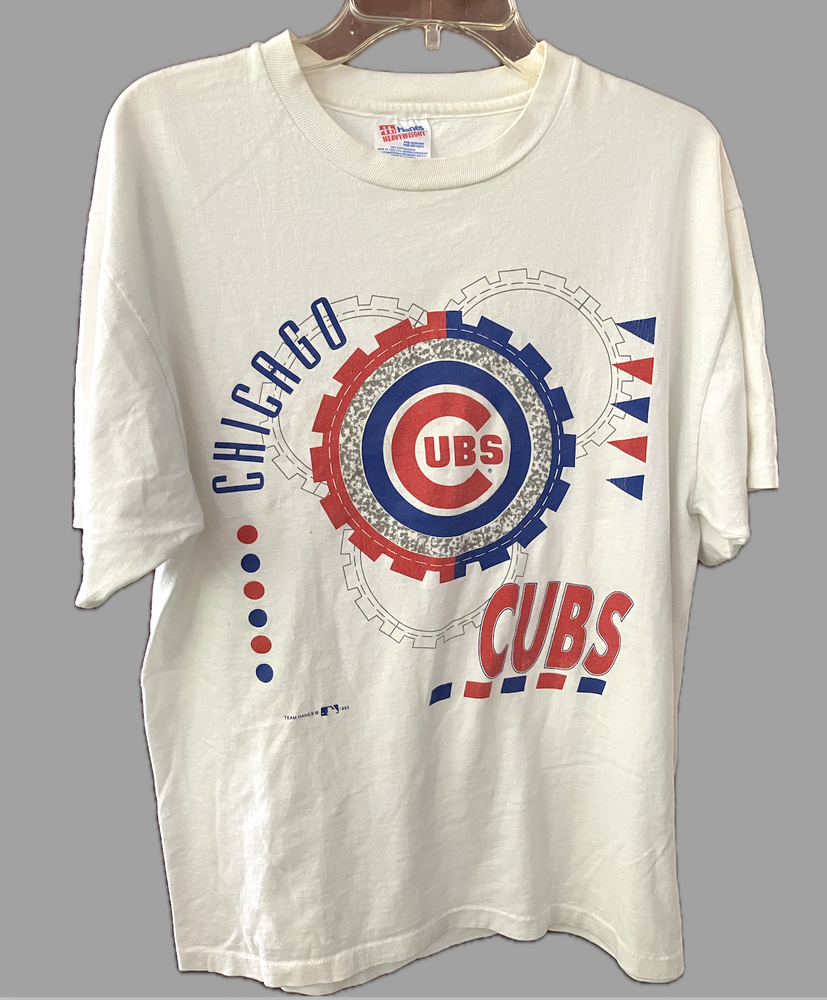 VTG 1993 Chicago Cubs T-Shirt SINGLE STITCH Pennant/Wheel TEAM HANES sz L