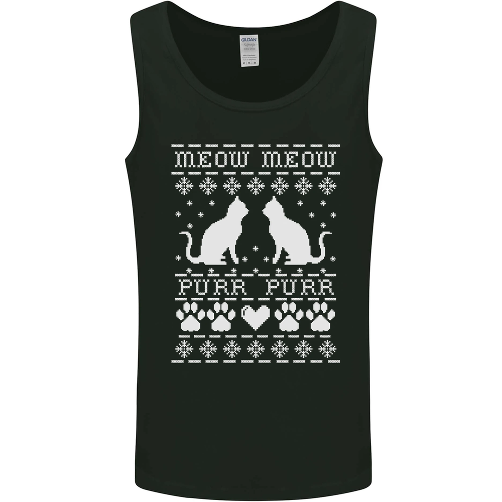 Christmas Cat Meow Purr Funny Xmas Mens Vest Tank Top