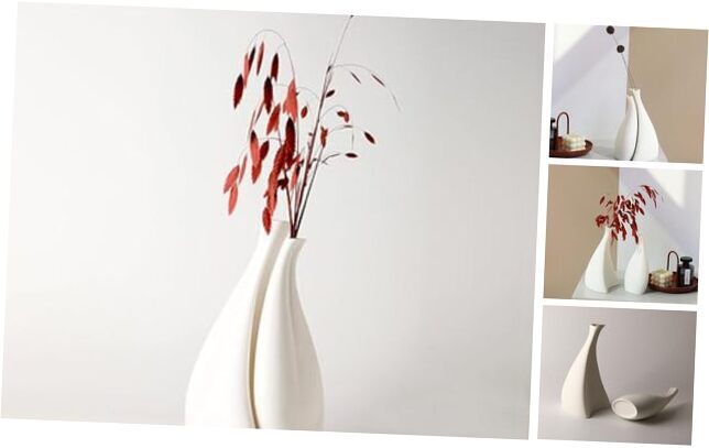 Heart Shaped Ceramic Vases Set of,Modern Ceramic Flower Vases for Home 2 White