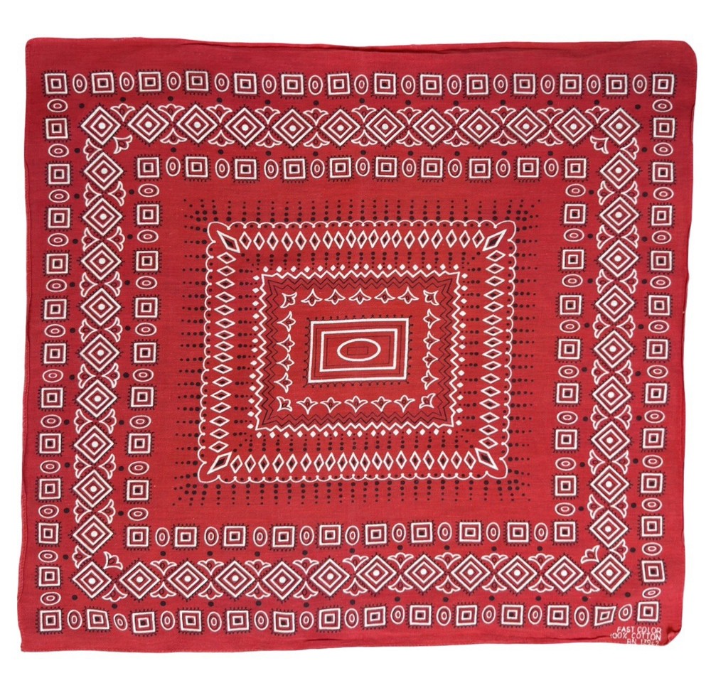 Vintage Fast Color RN13962 Geometric Red Cotton Bandana Scarf 21x18.5 Western