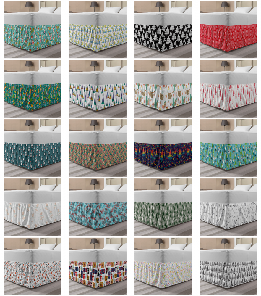 Ambesonne Christmas Bedskirt Elastic Wrap Around Skirt Gathered Design