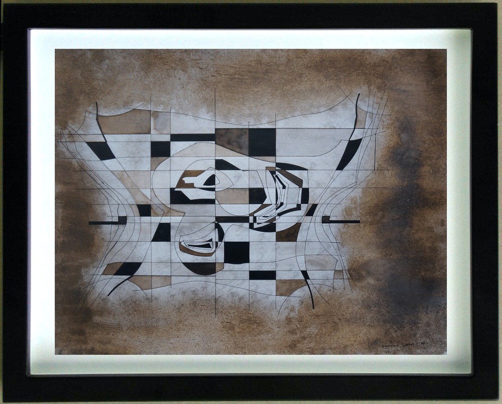 Abstract Composition Ink Drawing 1977 by Dominique Gautier 1951-2018 Signed