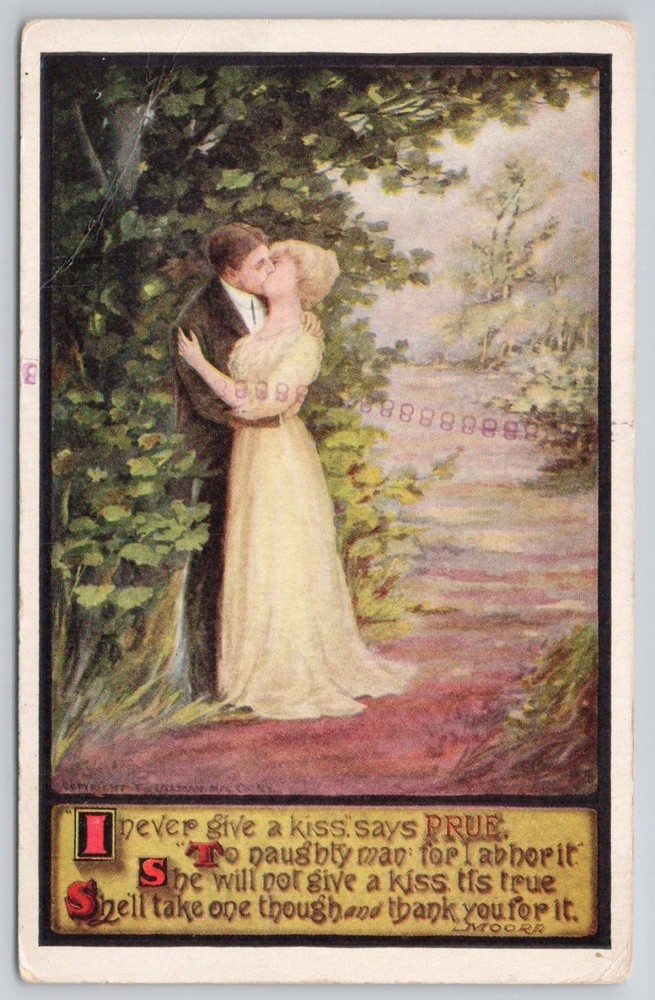 1909 Antique Postcard Couple Kissing 