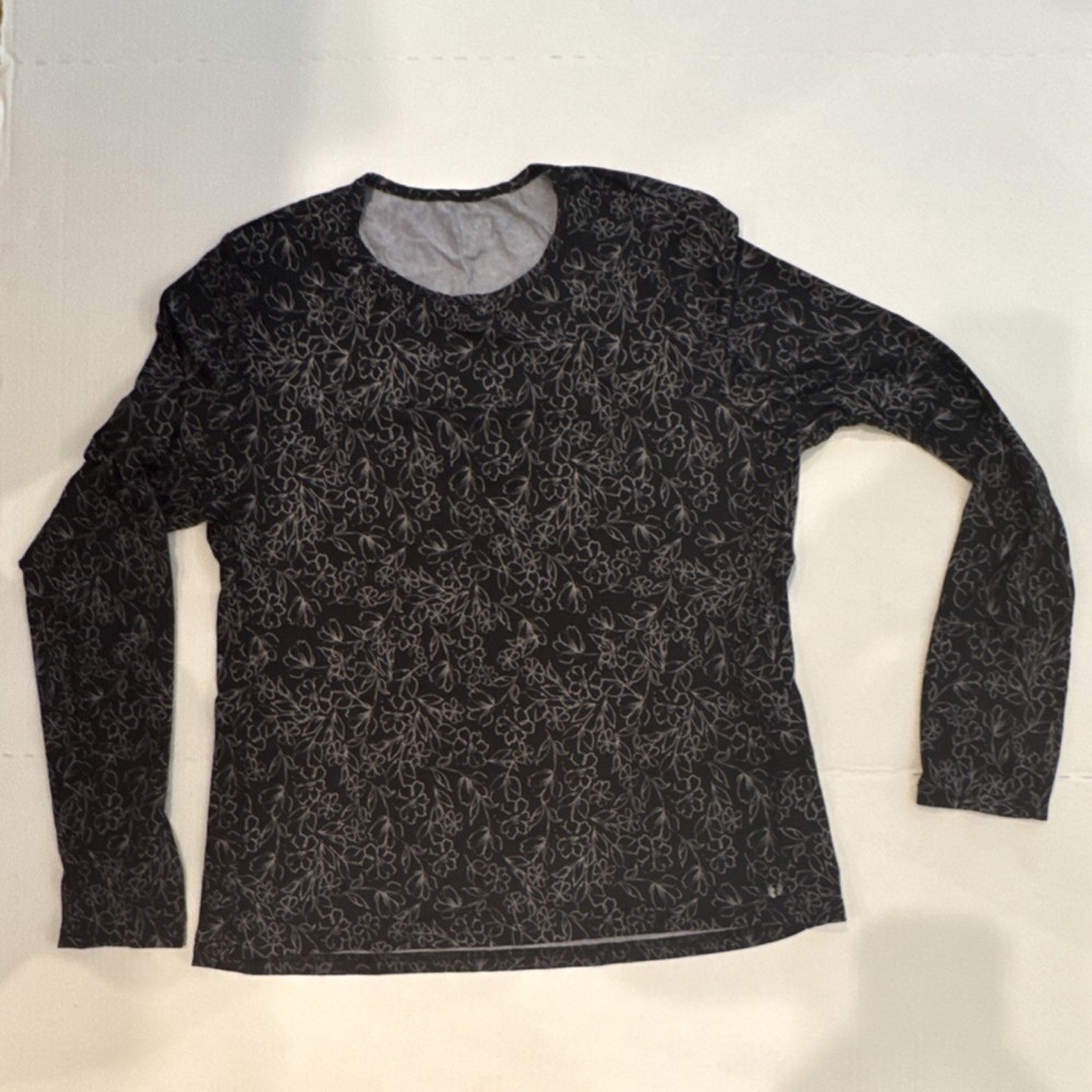 Hang Ten UPF 50+ UV Protection Women's XL Black Floral Long Sleeve Crew Top