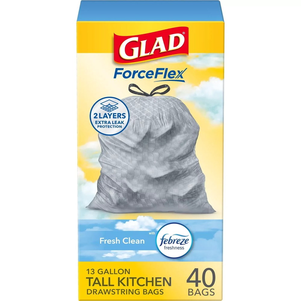 ForceFlex Tall Kitchen Drawstring Trash Bags 13 Gal Fresh Clean 40-Ct Trash Bags