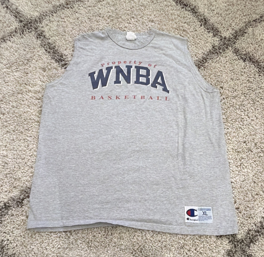 Vintage 90s Champion Property of WNBA Basketball Muscle Tee Shirt Gray Mens XL