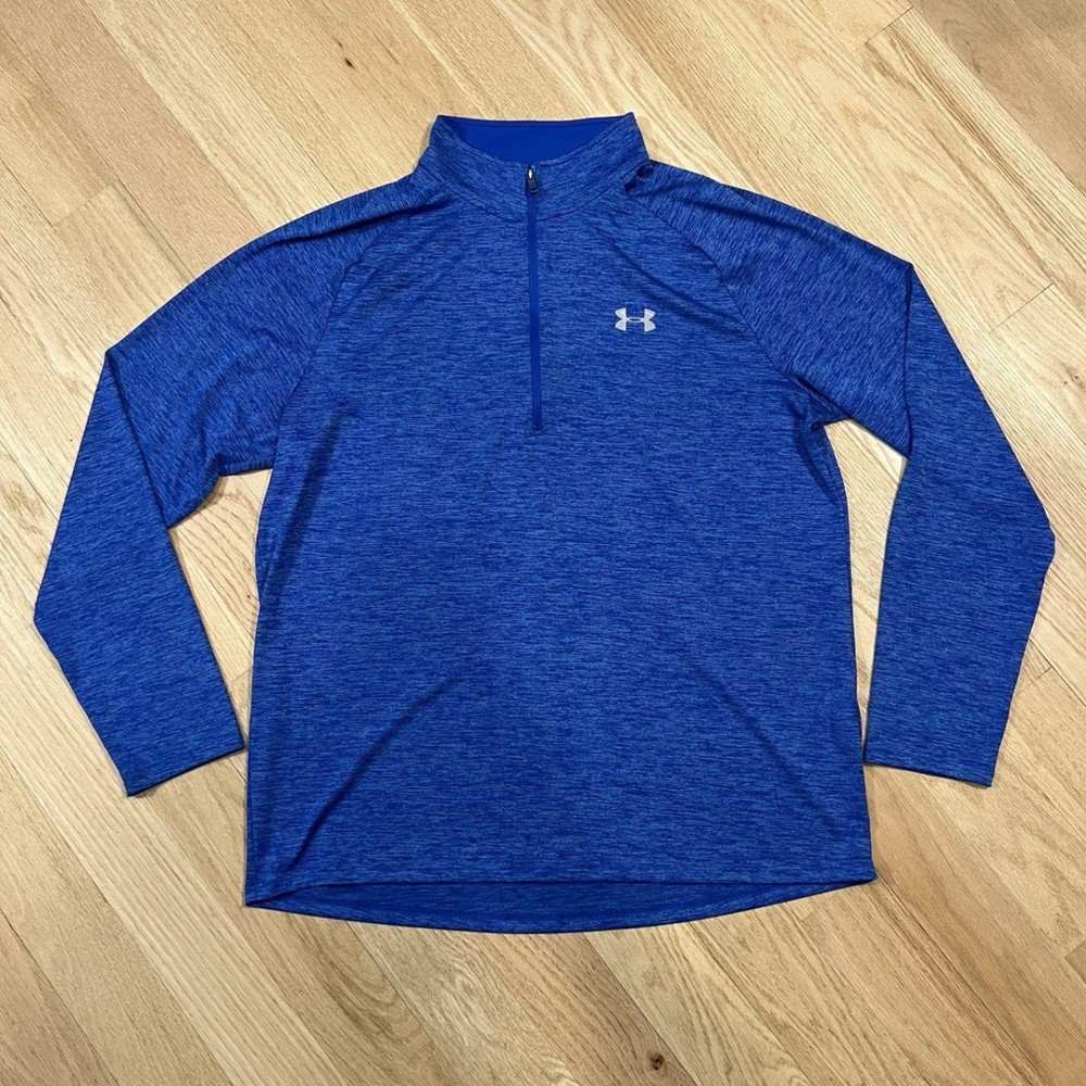 Under Armour Pullover HeatGear Men's XL Blue 1/4 Zip Loose Fit Long Sleeve