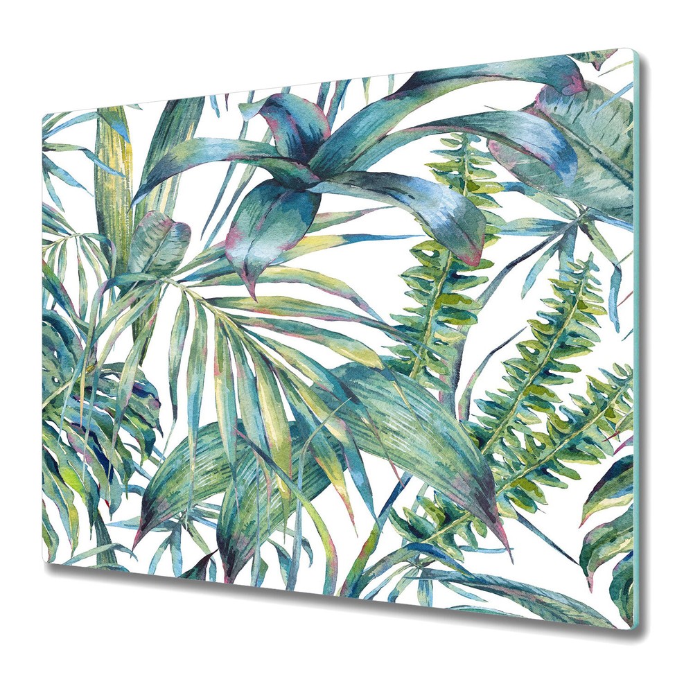 Glass Worktop Kitchen Chopping Board Exotic Fern | Hawaii Jungle Artwork | 60x52