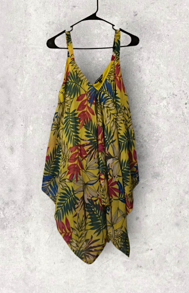 Unique Spectrum Women's Yellow Tropical Floral Tank 2X Plus V-Neck Sleeveless