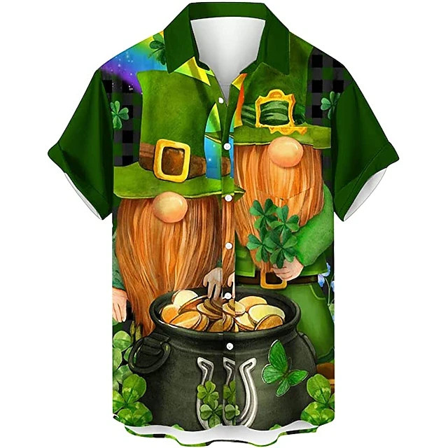 Tropical Leaf St Patricks Day Hawaiian Shirt Lucky Shamrock Green Summer Button