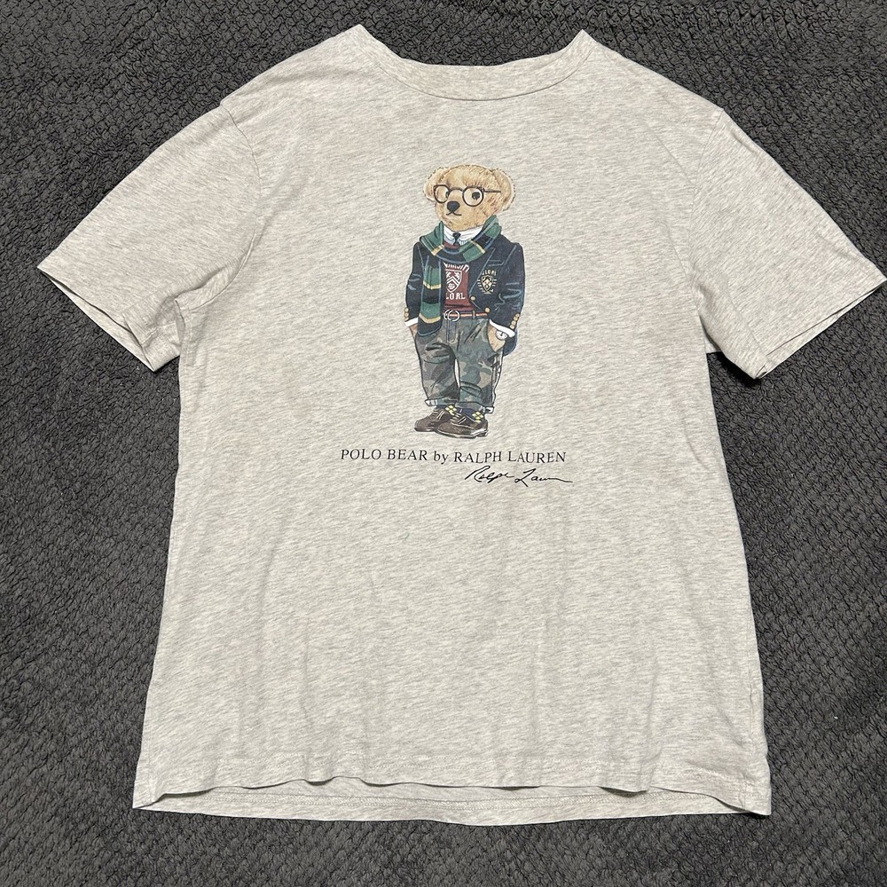 POLO BEAR RALPH LAUREN Varsity Boy’s Gray T Shirt Size Large 14-16