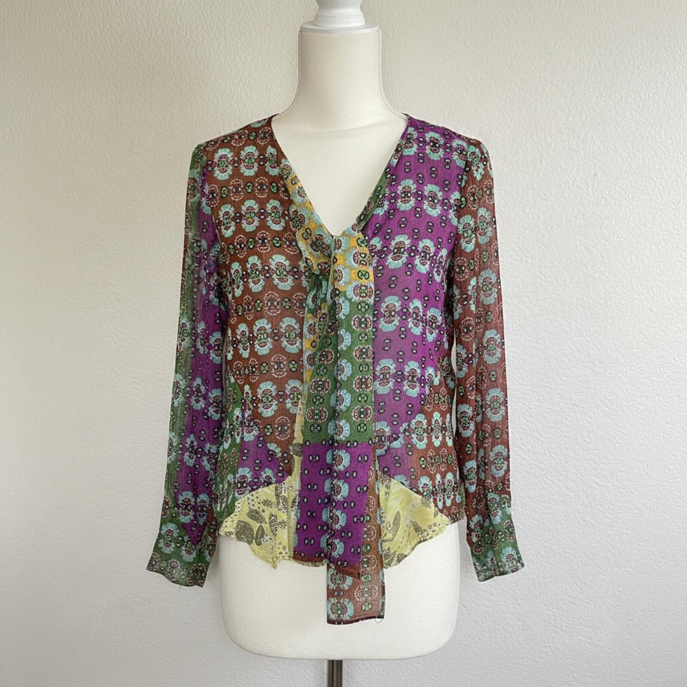 Zara Multicolor Patterned Long Sleeve Blouse Size M
