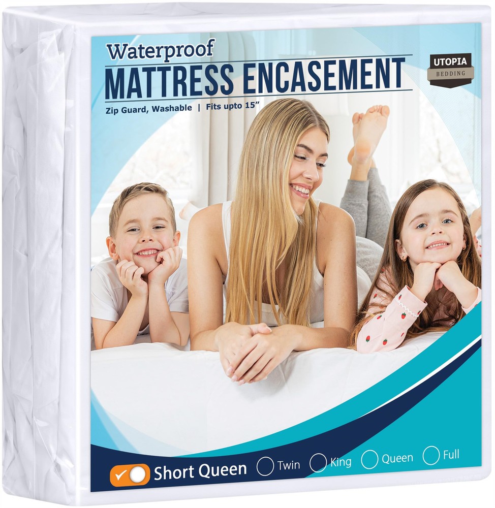 Zippered Waterproof Short Queen Mattress Encasement for Bed Bugs and Dust Mites