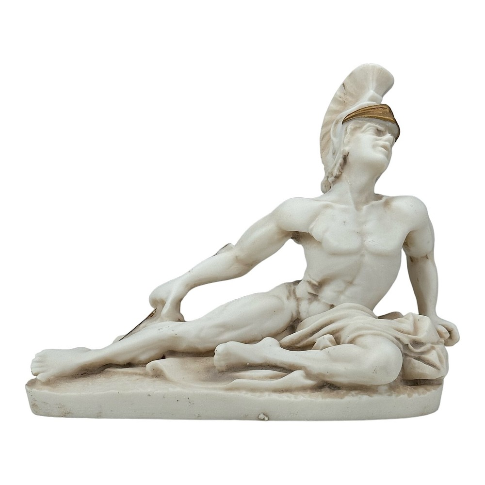 Dying Achilles Trojan War Hero Cast Alabaster Grey Patina Statue Sculpture-image