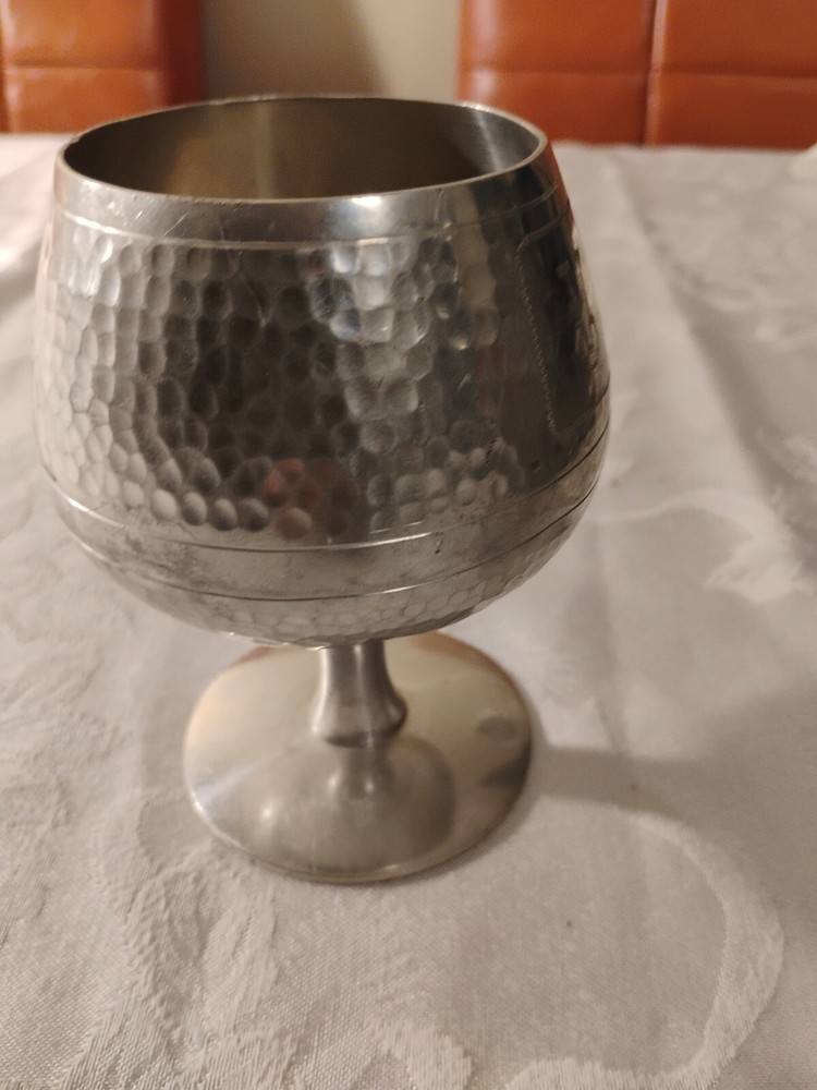 peweter chalice goblet hammered wine drinking vessel made in Indonesia