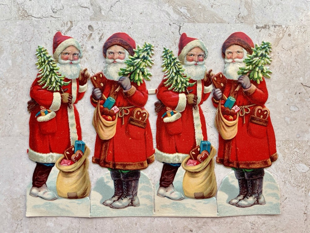 Antique Vintage German Santa Die Cut Scrap Sheet