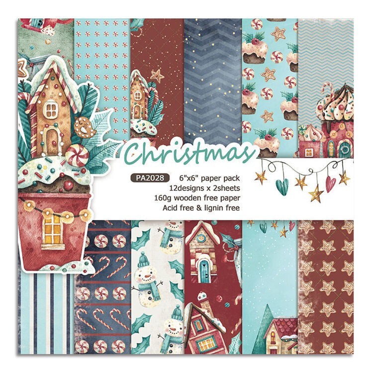 24 Sheets 12 Designs Artistic Christmas Acid Free Scrapbook Paper 6