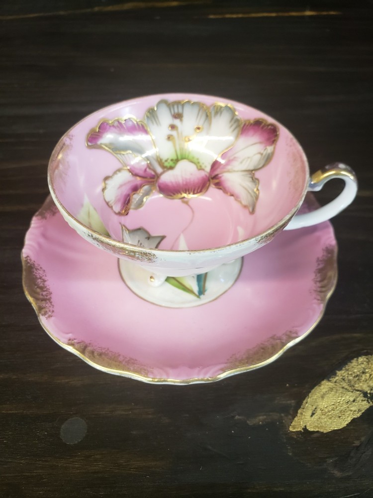 ROYAL SEALY PINK LOTUS FLOWER TEACUP AND SAUCER FINE CHINA JAPAN