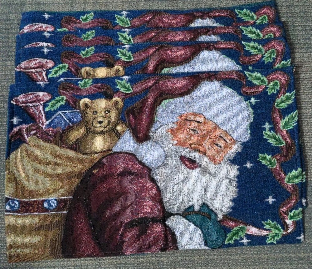 Santa Claus Woven Tapestry Christmas Placemats Set Of 4 Table Setting Decor