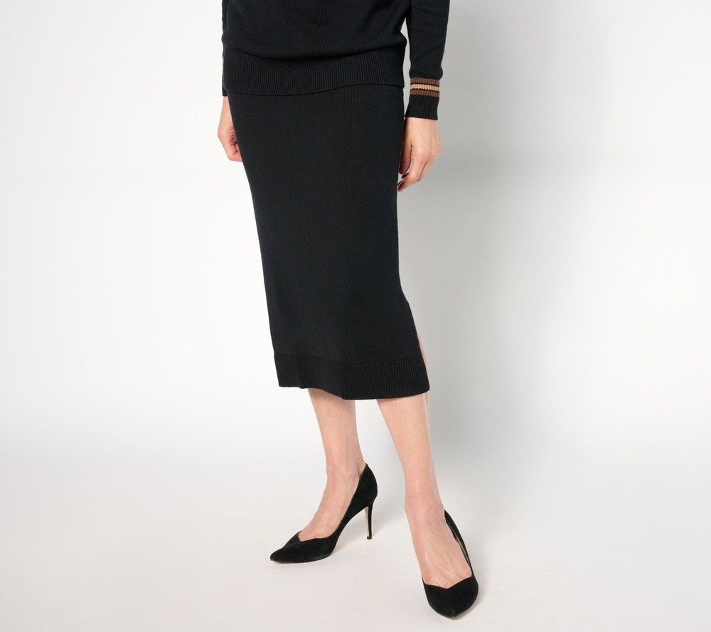 Studio Park Women's Skirt Sz M X Shawn Killinger Sweater Side Slit Black A655637