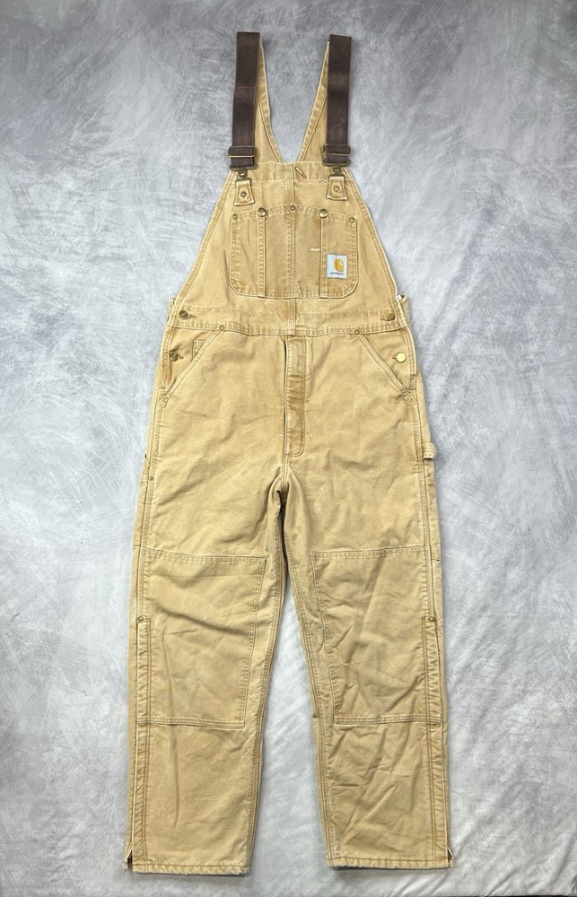 Carhartt R02 BRN Insulated Overalls Duck Canvas Double Knee Size 36x32