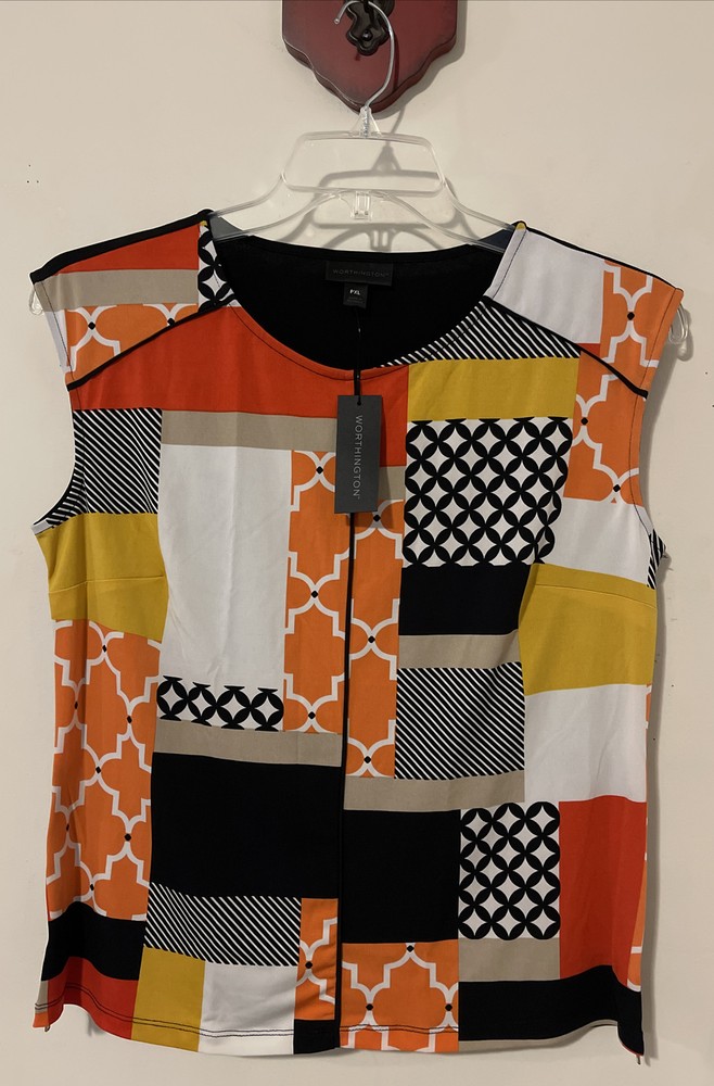Worthington Womens Size Petite XL Colorful Sleeveless Crewneck Blouse NEW! A2272