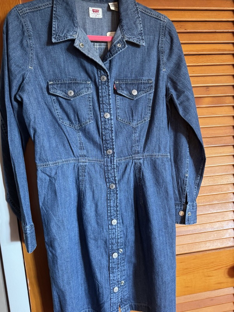 Levi's Blue Stone Wash Button Down Long sleeve Denim Dress  Women's Size M NWT