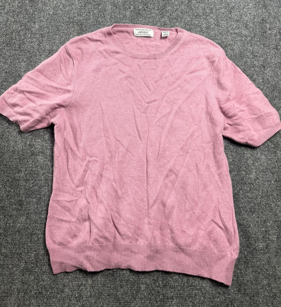 Lord & Taylor Women's Pink Two Ply Cashmere Short Sleeve Pullover Sweater Size L