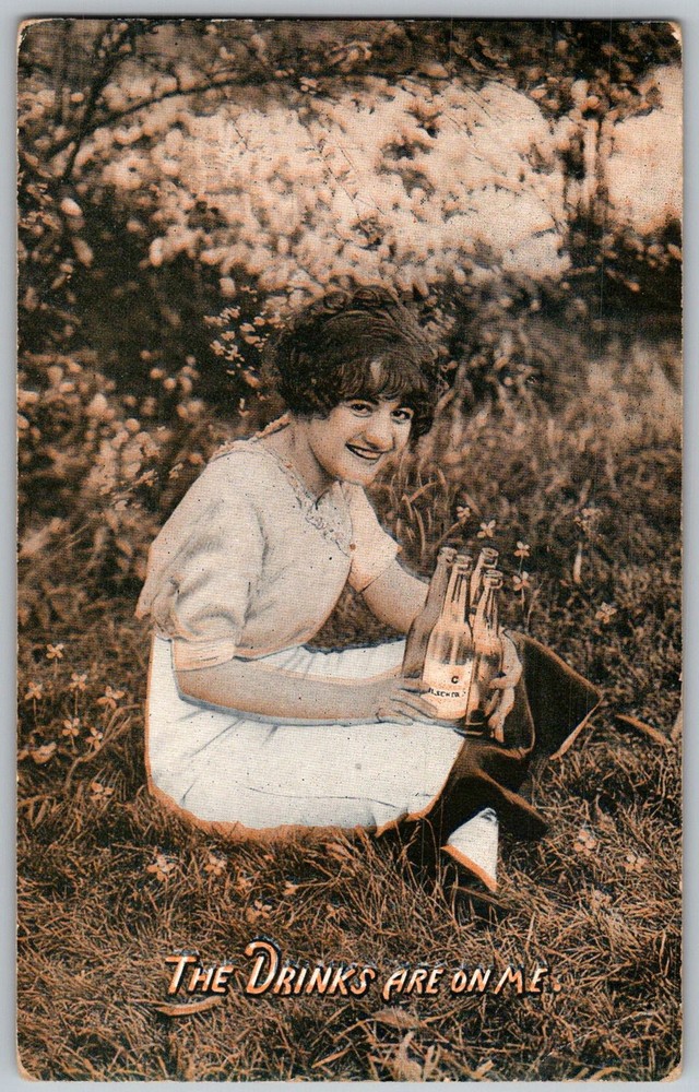 Antique Postcard Woman Holding Bottles Humor Cattaraugus, NY 1910s