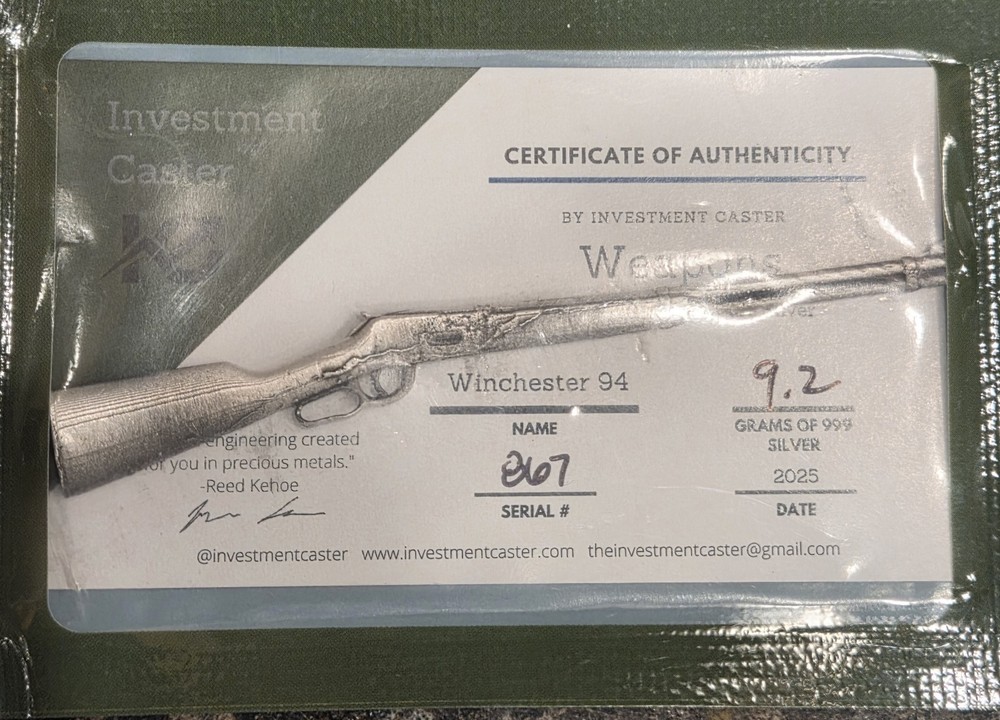 Investment Caster Winchester 94 9.2g .999 Silver Bullion 2025