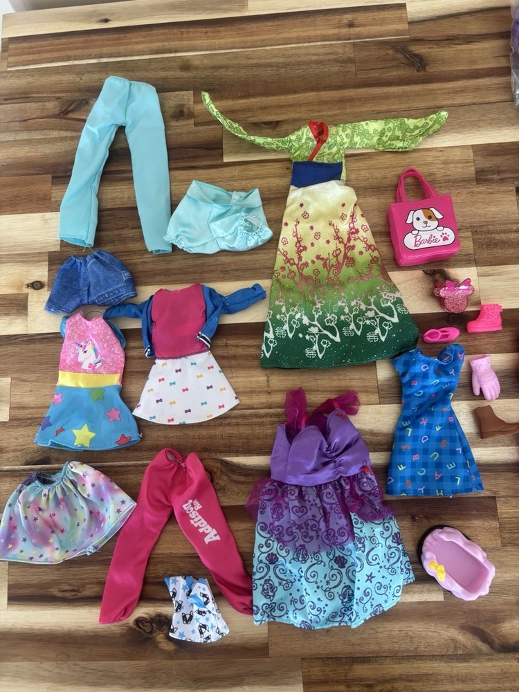 Mixed  Doll Clothing & Accessories Lot – Barbie Dresses, Outfits, Shoes & Bag