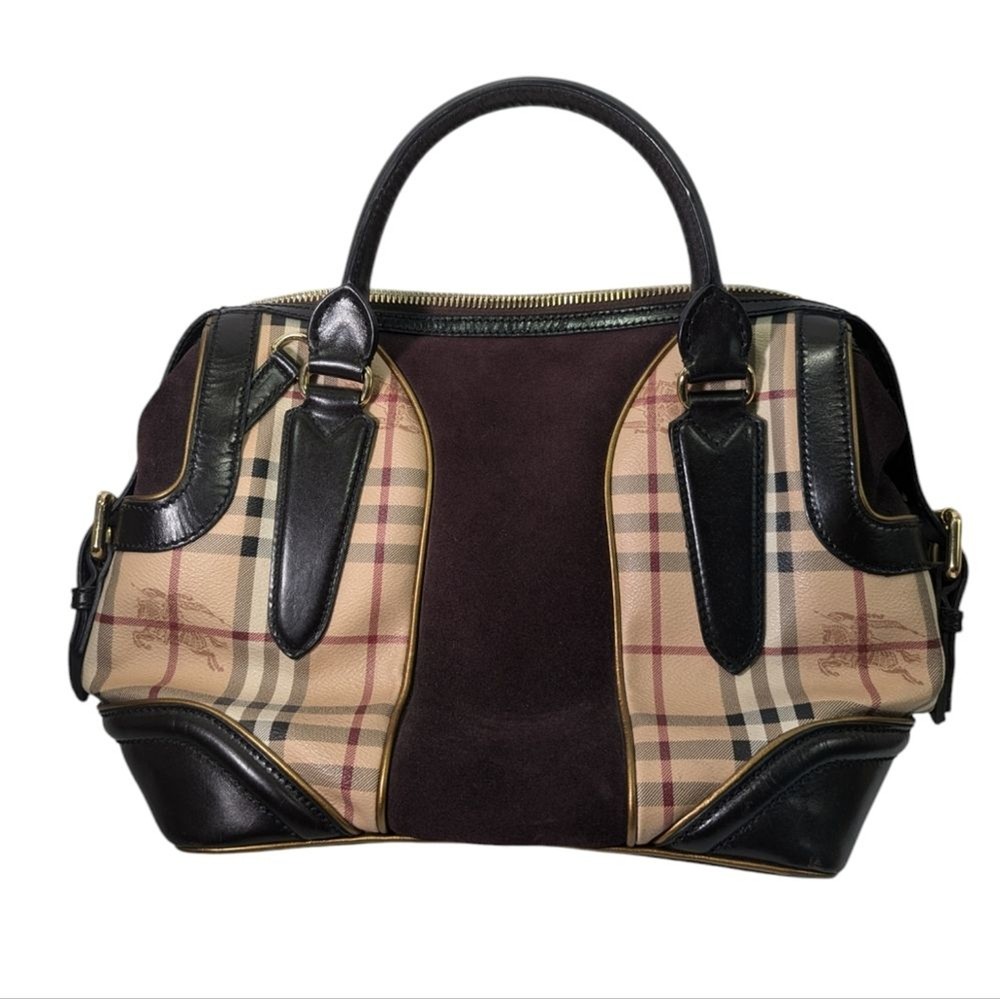 Authentic Burberry Brown Haymarket Coated Canvas Handbag Multiple Colors Beige